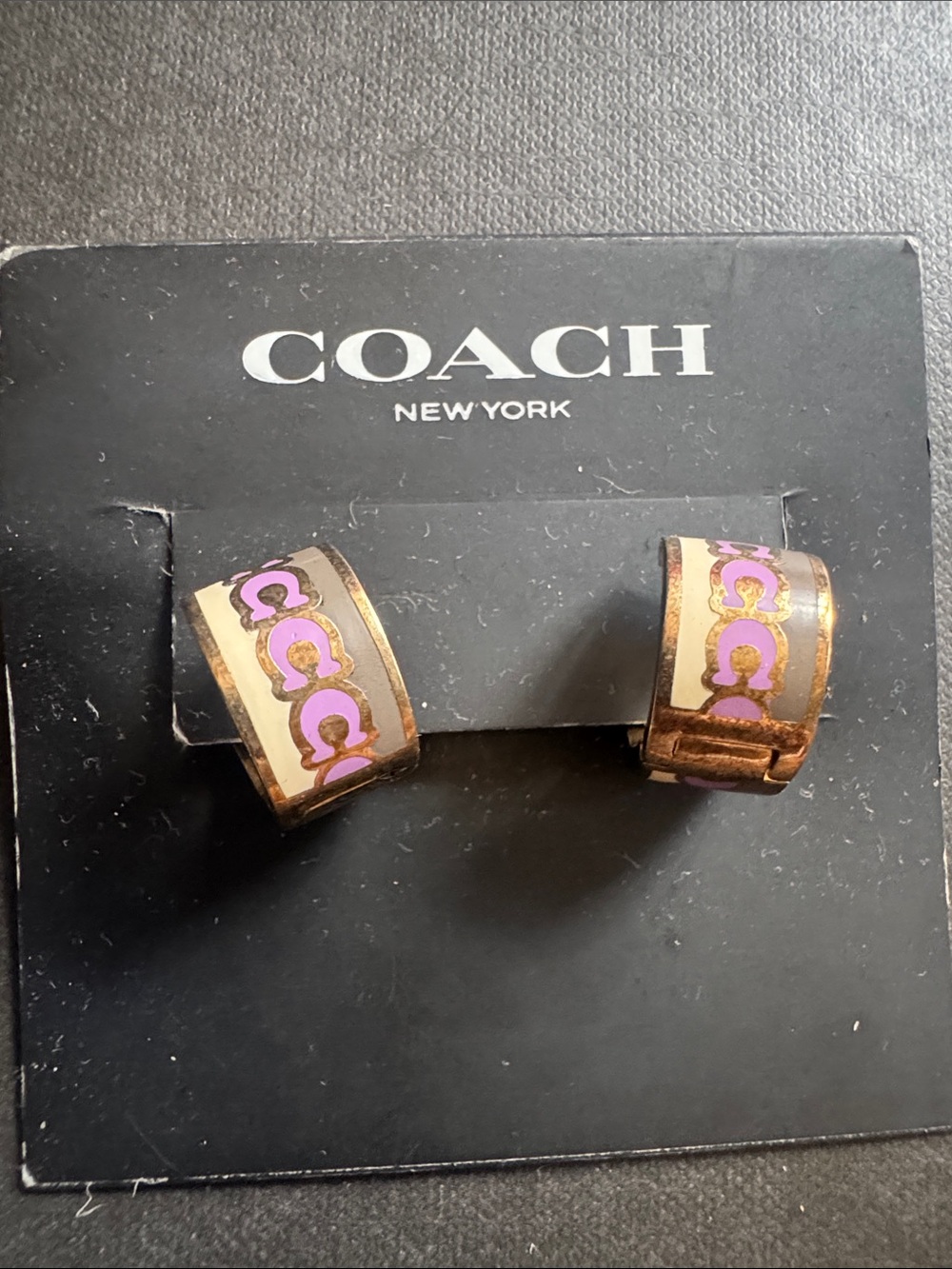 Coach Gold-Tone Hoop Earrings with purple Logo Accent